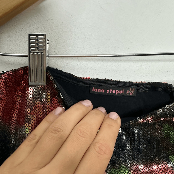 LANA STEPUL SEQUIN floral print Mini skirt taylor swift eras womens size 32 14 - Picture 3 of 4